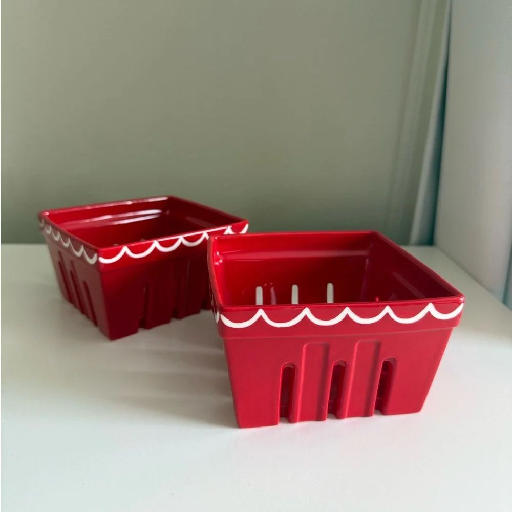 Anthropologie Set of TWO! Damson Madder Ceramic Berry Baskets - RED